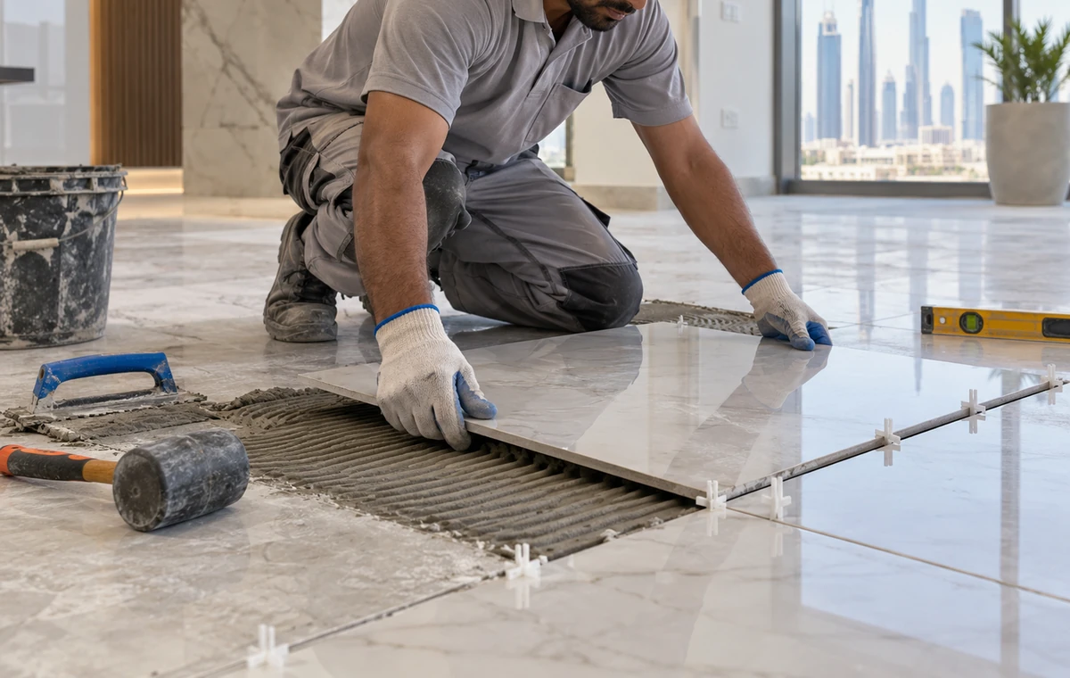 Floor and Wall Tiling Works in a Dubai interior
